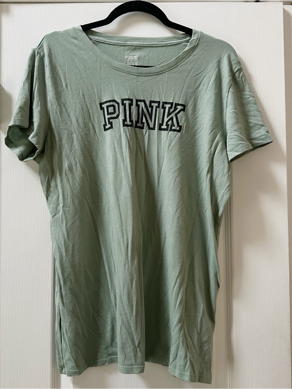 PINK Victoria's Secret Sage Green Logo Crewneck Tee